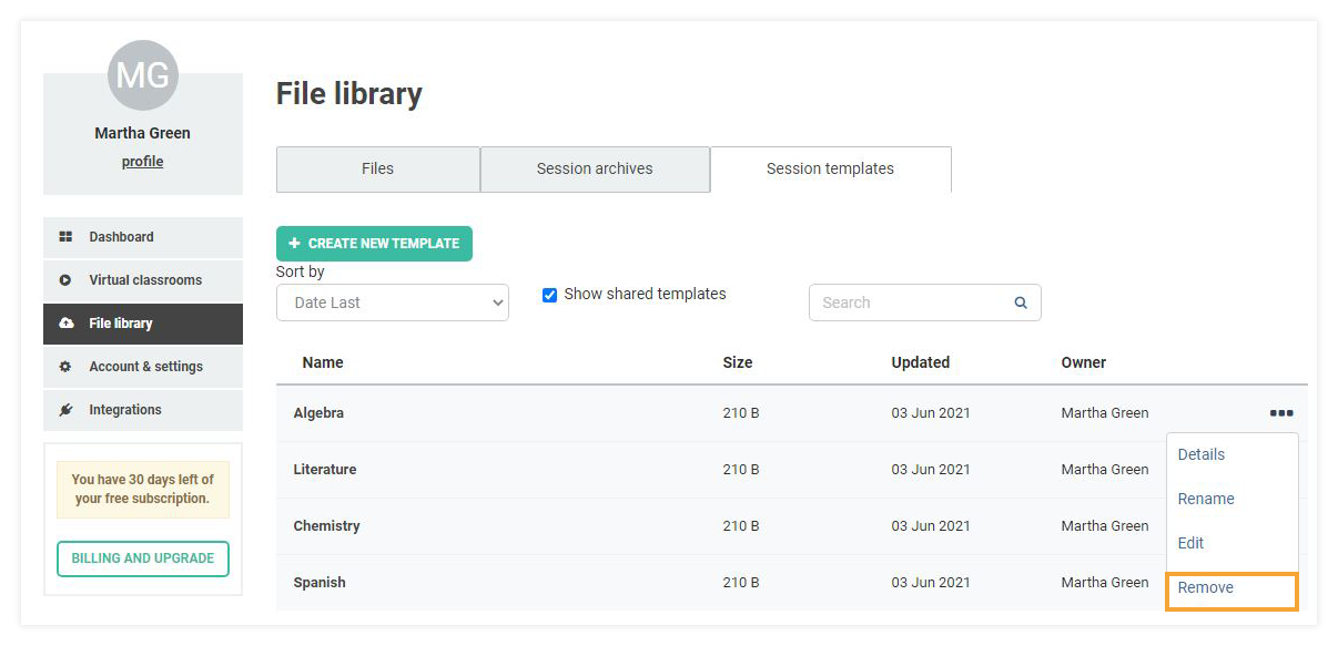 Virtual Classroom Templates: Delete a Template Virtual Classroom Templates: Delete a Template