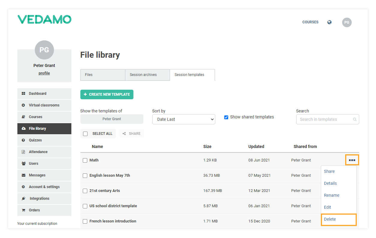 Templates management in the LMS Delete a Template