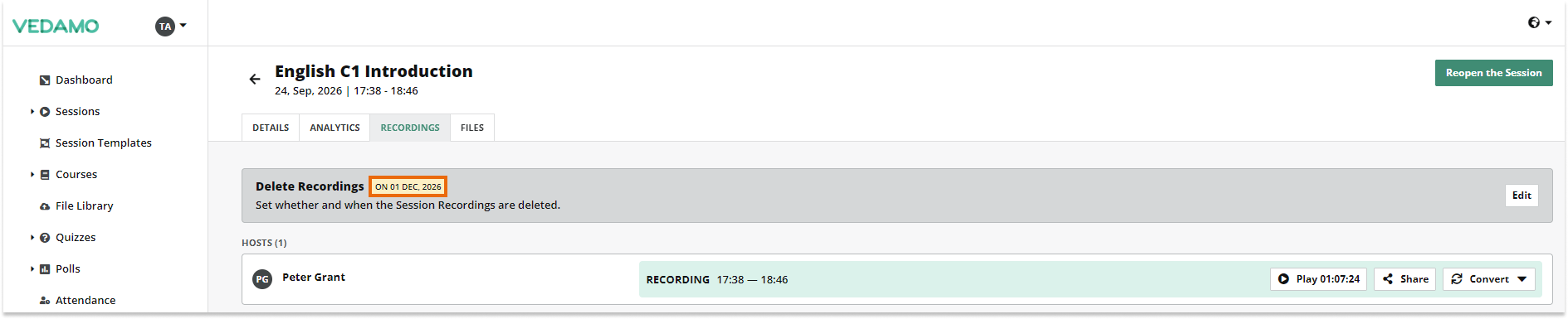 Interactive Recordings: Delete recording date information