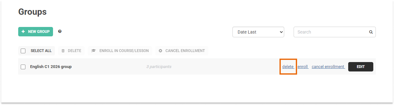LMS User Group LMS User Groups: Select the box on the left side of the group and click the Delete button