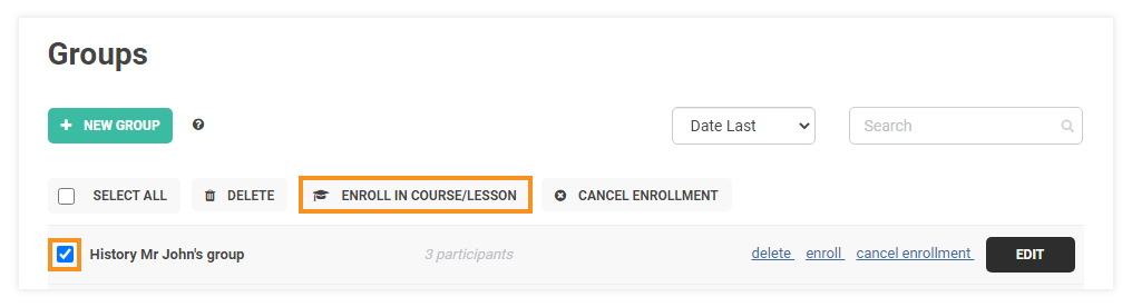 Add participants in your LMS course: Again tick the box on the left for additional options