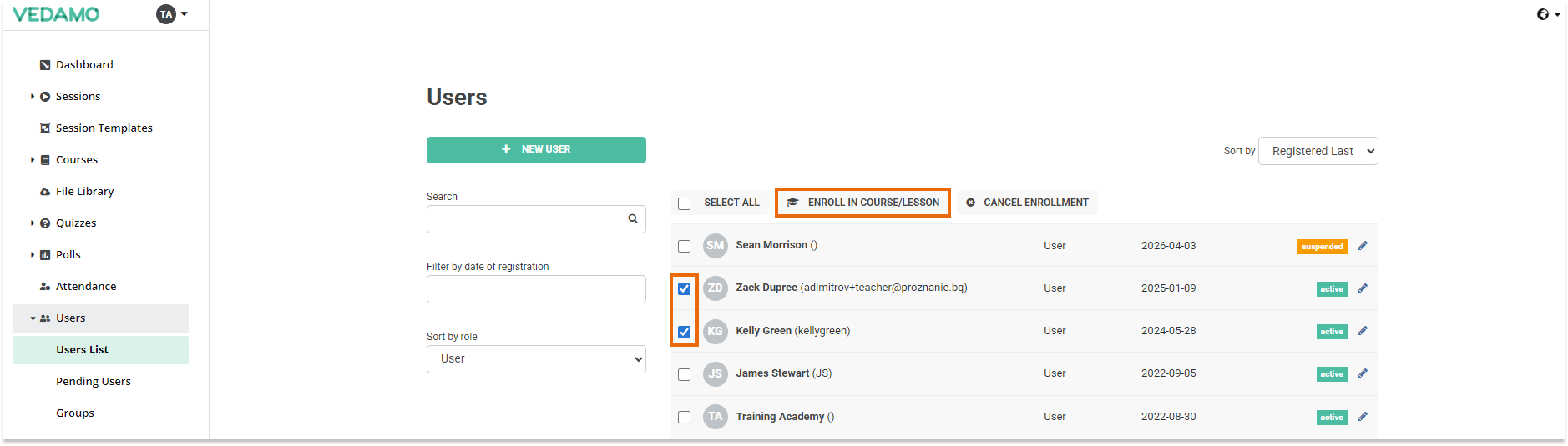 Click Enroll to enroll the participants Add participants in your LMS course: Add participants in the course