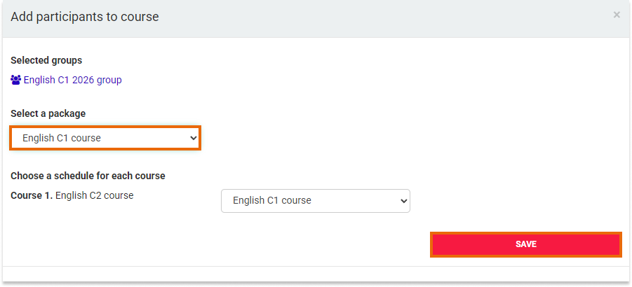 Package selection for the LMS User Group LMS User Groups: Enroll group in a a course