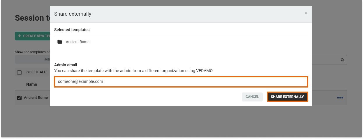 Templates management in the LMS: Enter a valid (admin role) email in order to sent the desired template