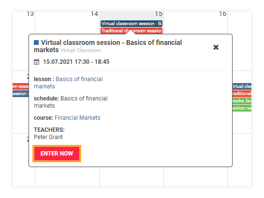 LMS Dashboard: Press the Enter button tp access the online session