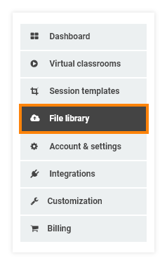 Virtual Classroom File Library: Location of the File library in the menu