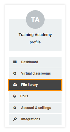 Virtual Classroom File Library: Location of the File library in the menu