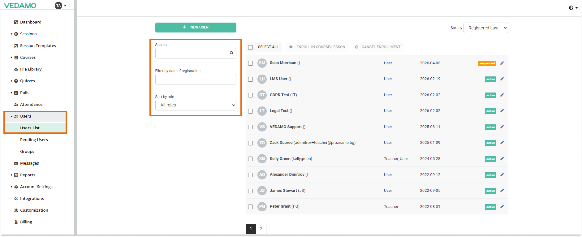 LMS Users administration LMS Users administration: Search Filters