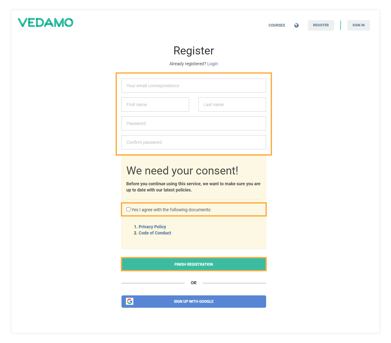 LMS Registration LMS Registration for users: Register page