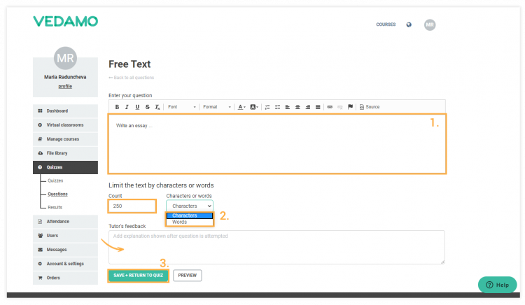 Free text questions