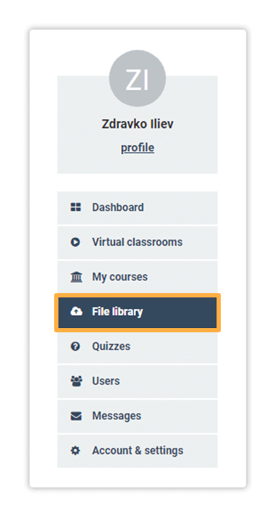Virtual classroom File library menu