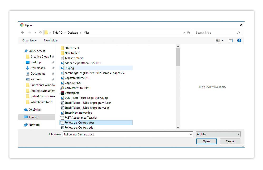 Virtual Classroom File Library: File library - select file to upload