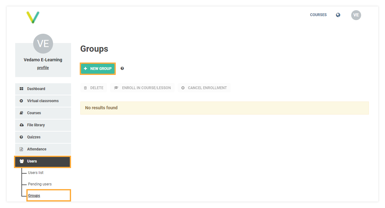 LMS User Groups: LMS User Groups menu location