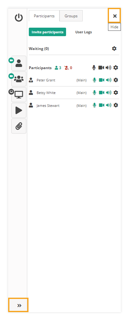 Participant Controls in the Virtual Classroom: Hide or show Participant list Participant Controls in the Virtual Classroom: Hide or show Participant list