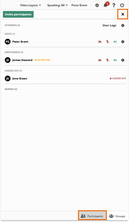 Participant Controls in the Virtual Classroom: Hide or show Participant list Participant Controls in the Virtual Classroom: Hide or show Participants' list