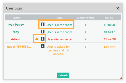 Warnings in the User Logs If an entrant has encountered an error you will see a notification in the User Logs