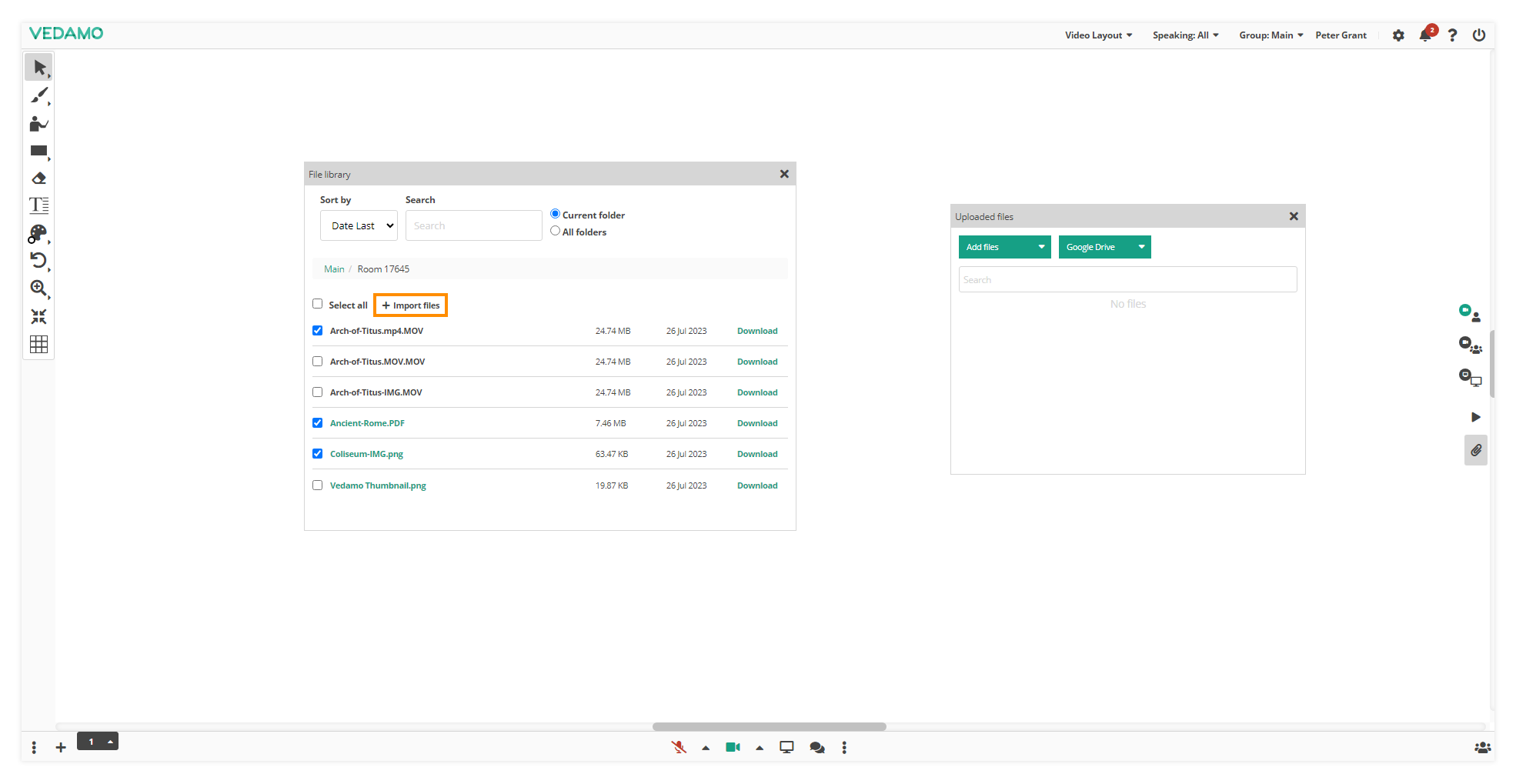 Virtual Classroom File Library: Import files from the library