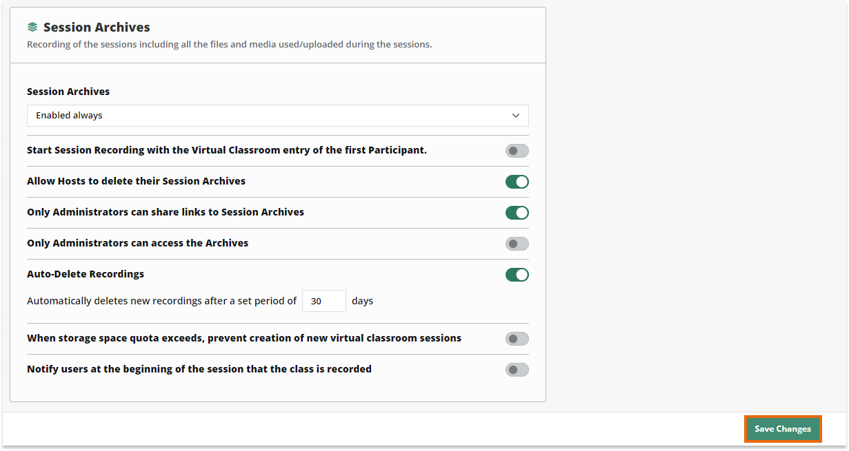 Interactive Recordings: Don't forget to press the Save changes button