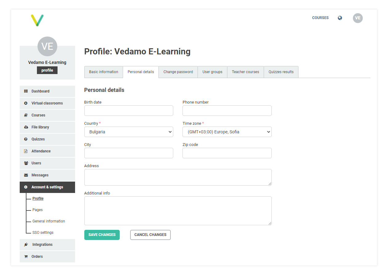 Personal details are optional Specifying additional details like birth date, city, telephone and address in the lms account and settings page is optional