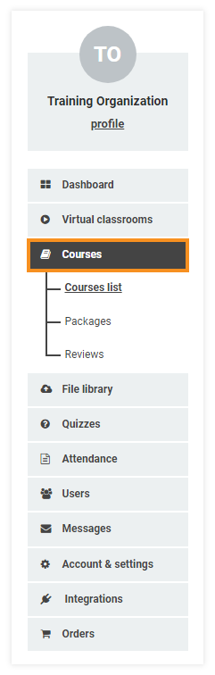 LMS Course Creation: Go to the menu on your left side and select the Courses menu