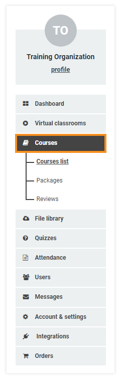 LMS Course Creation LMS Course Creation: Go to the menu on your left side and select the Courses menu