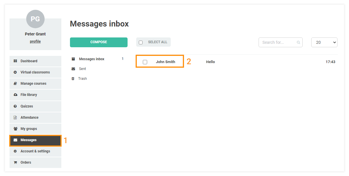 LMS Messaging System LMS Messaging System: Messages inbox