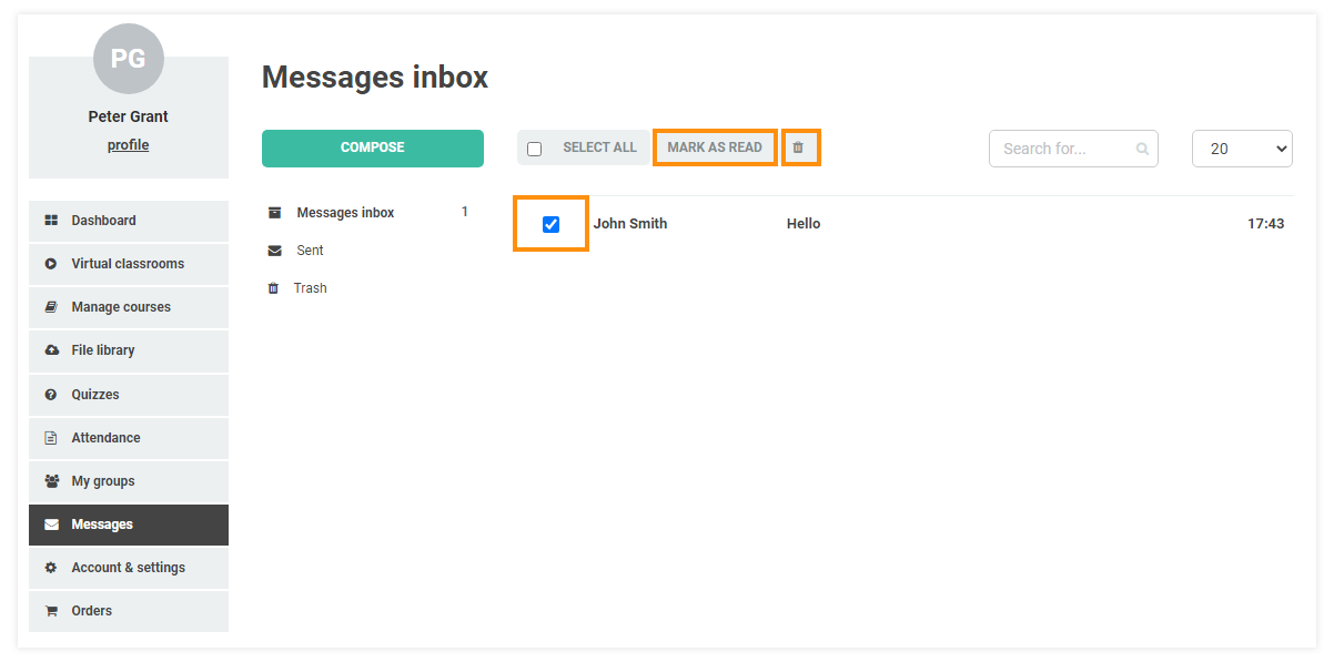 LMS Messaging System LMS Messaging System: Messages in the inbox folder