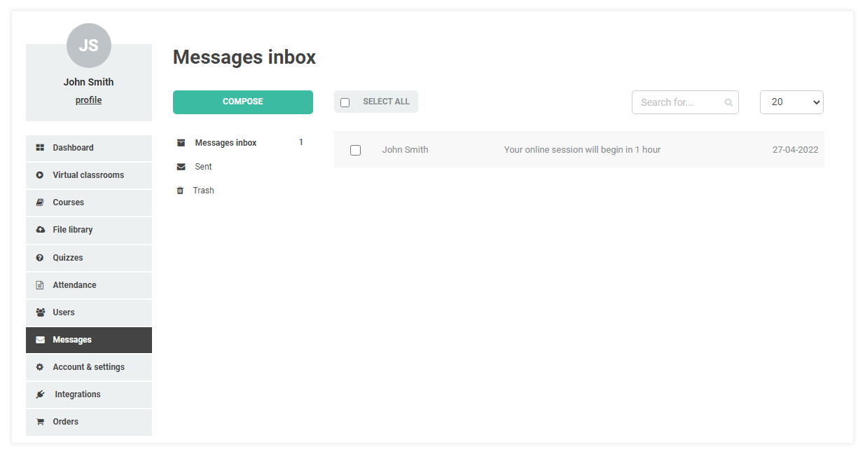 LMS Messaging System: Message received