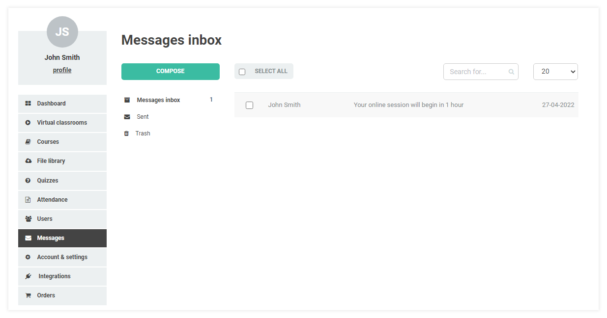LMS Messaging System LMS Messaging System: Message received
