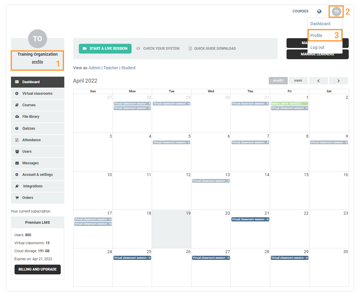 LMS Account And Settings Menu And Functionalities VEDAMO