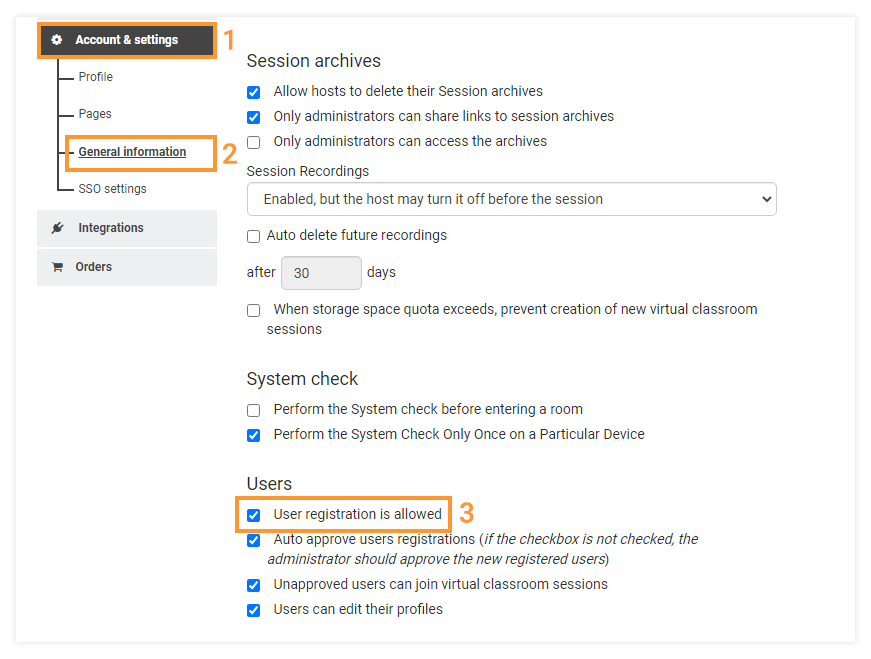 LMS Registration for users: User registration is allowed setting