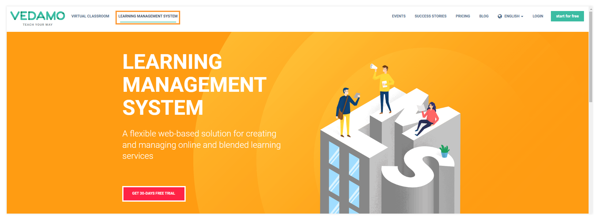 Free LMS Registration - Start for free: Learning management system button