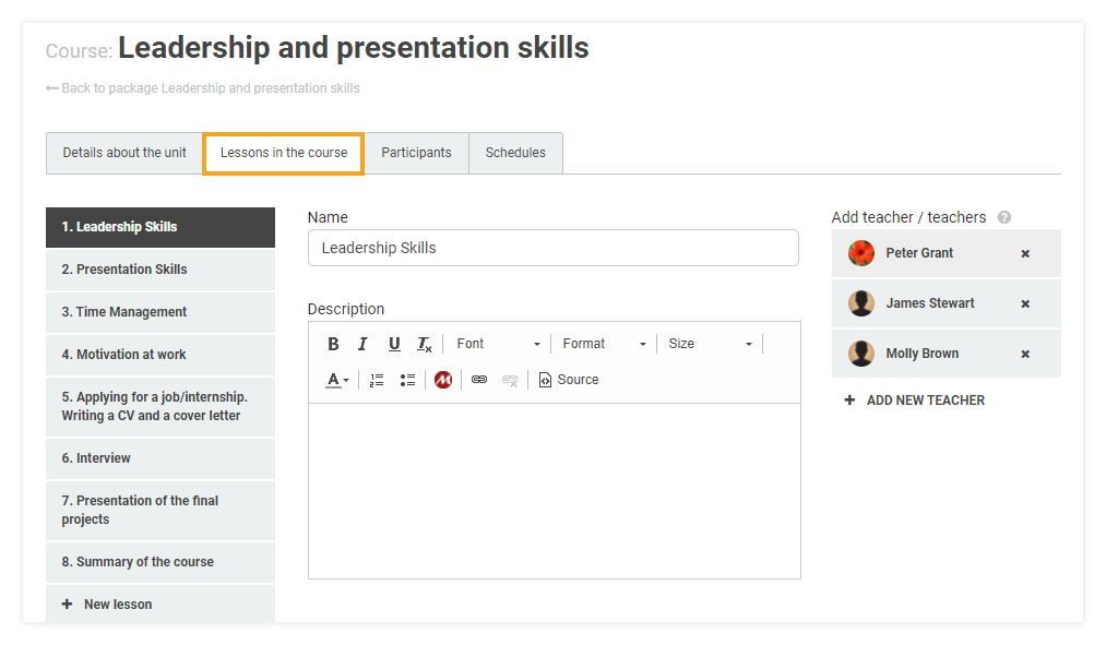 How do I attach learning materials to my LMS course: lessons in the course tab