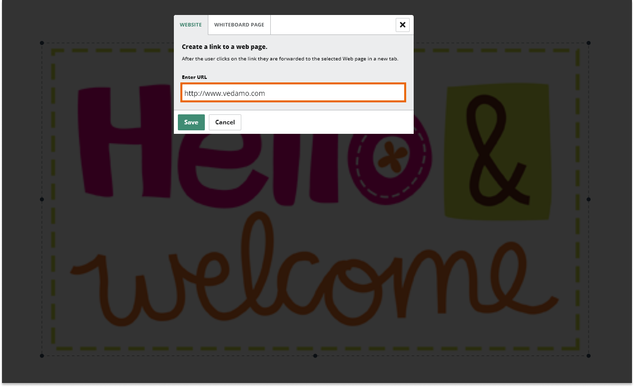 Virtual Classroom Online Whiteboard Tools: Link to specific website option