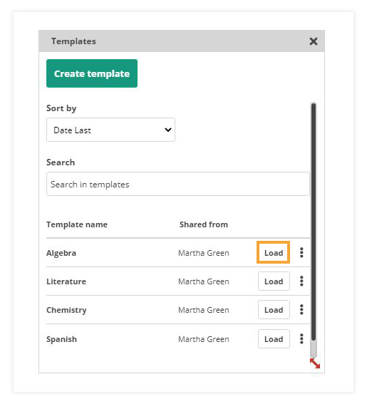 Virtual Classroom Templates: Load option Virtual Classroom Templates: Load option