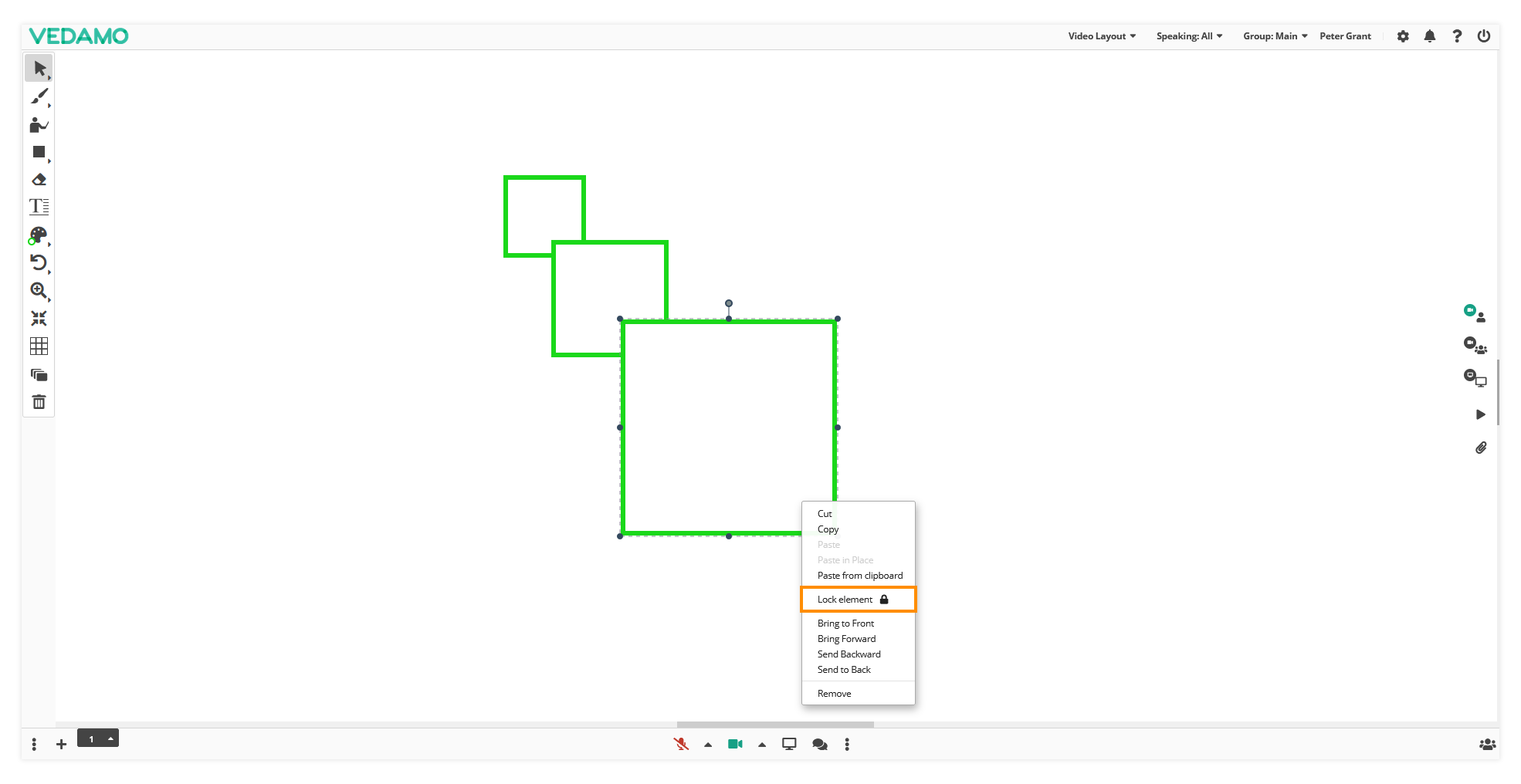 Virtual Classroom Online Whiteboard Tools: Lock element feature