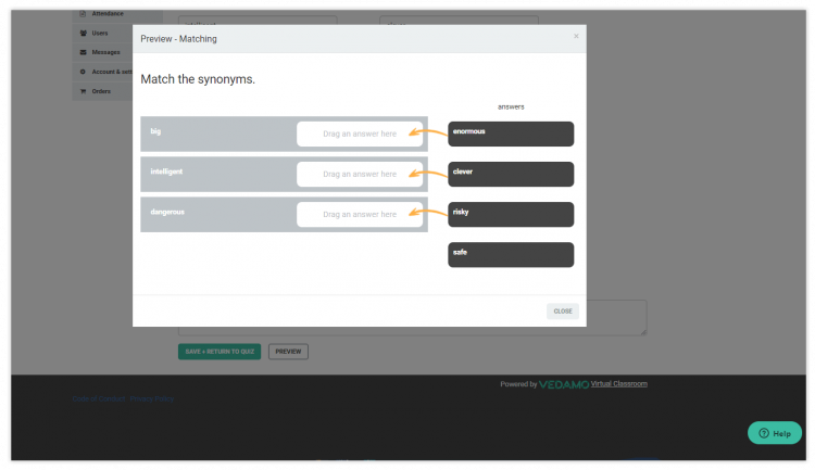 Matching questions - preview mode