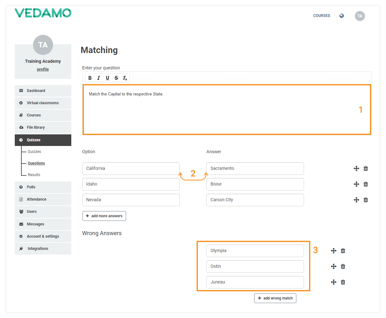 LMS Quizzes - Creation and Settings: Matching questions