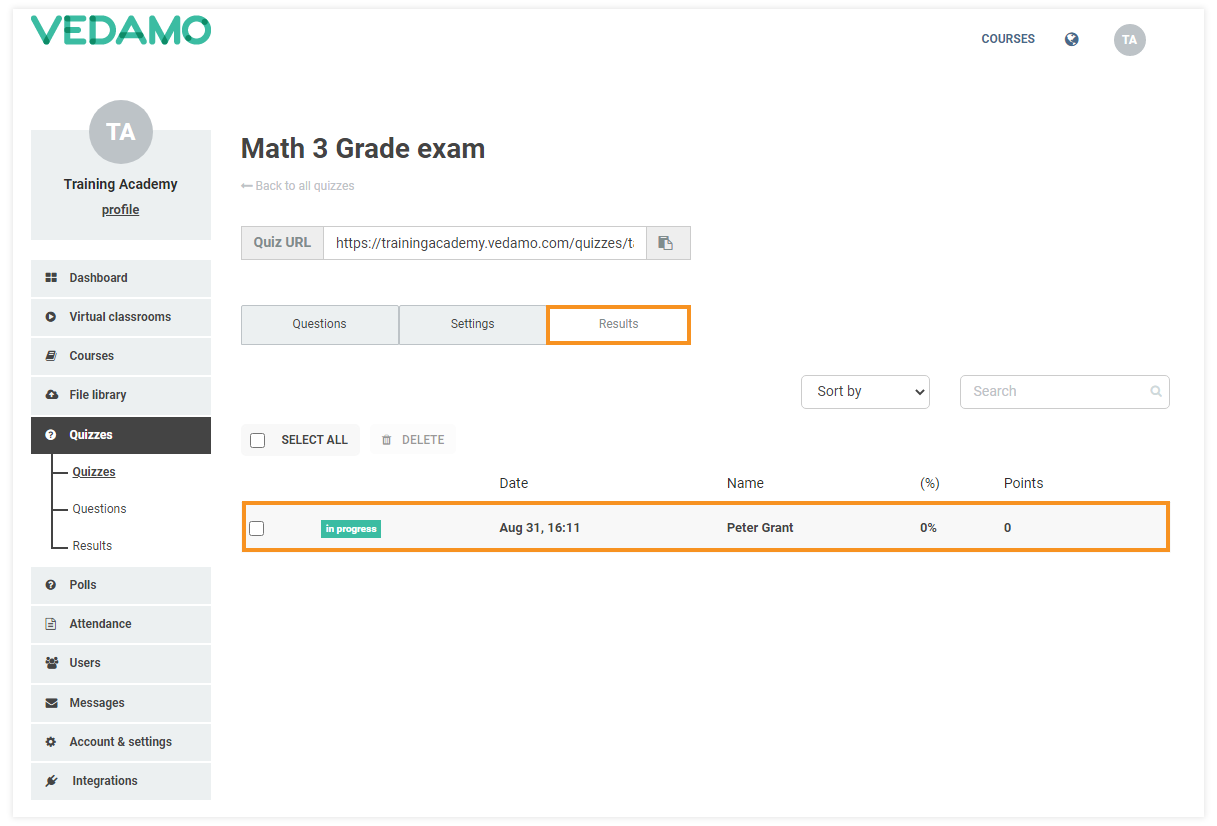 LMS Quizzes - Creation and Settings: Quiz results tab