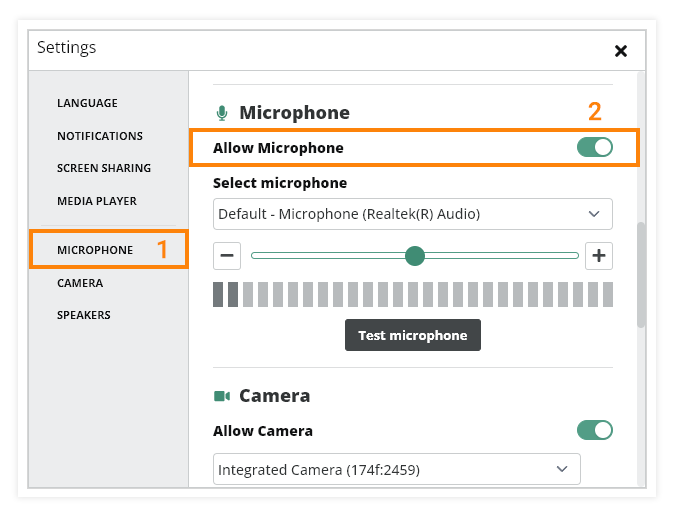 Virtual Classroom Notifications and Permissions: Microphone Settings
