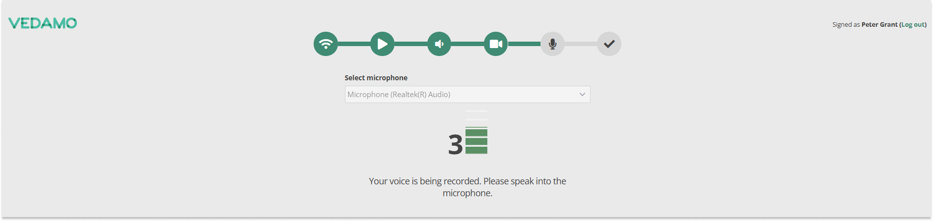 System Check: Speak into the microphone and make sure that the bars are jumping