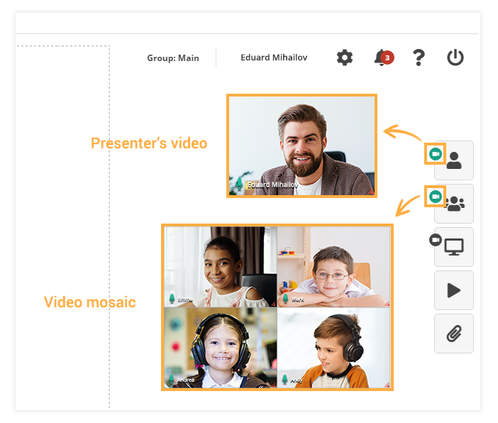 Move individual participants’ video windows in order to rearrange them Move individual participants’ video windows in order to rearrange them