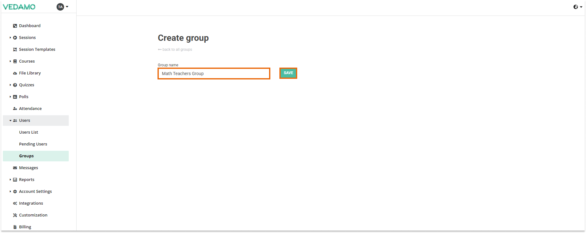 LMS User Groups LMS User Groups: Choose a name and create the group
