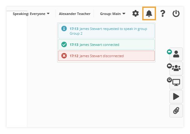 Notifications and Permissions in the Virtual Classroom Notification log in the Virtual Classroom