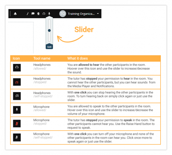 Notifications and Permissions in the Virtual Classroom Audio/microphone permission icons & controls in the Virtual Classroom