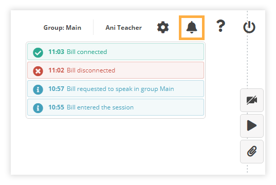 Notifications and Permissions in the Virtual Classroom Notification log in the Virtual Classroom