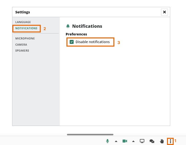 Participant Controls in the Virtual Classroom: The Participants can disable all notifications from their side Participant Controls in the Virtual Classroom: The Participants can disable all notifications from their side