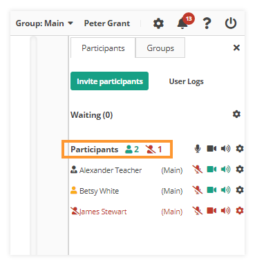 Participants counter in the Virtual classroom: showing the users that are online at the moment