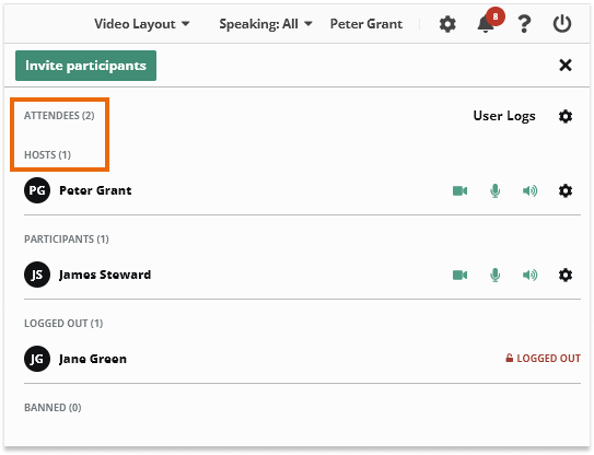 Participants counter in the Virtual classroom: showing the users that are online at the moment