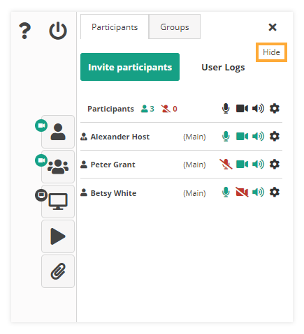 Participant Controls in the Virtual Classroom: Hide or show Participant list Participant Controls in the Virtual Classroom: Hide or show Participant list